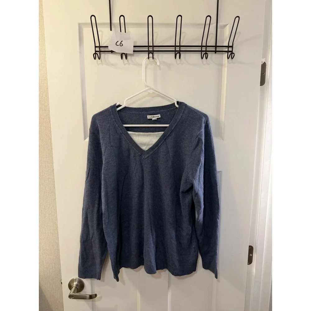 Croft & Barrow Womens Blue Heather 100% Cotton V-Neck Pullover Sweater XL
